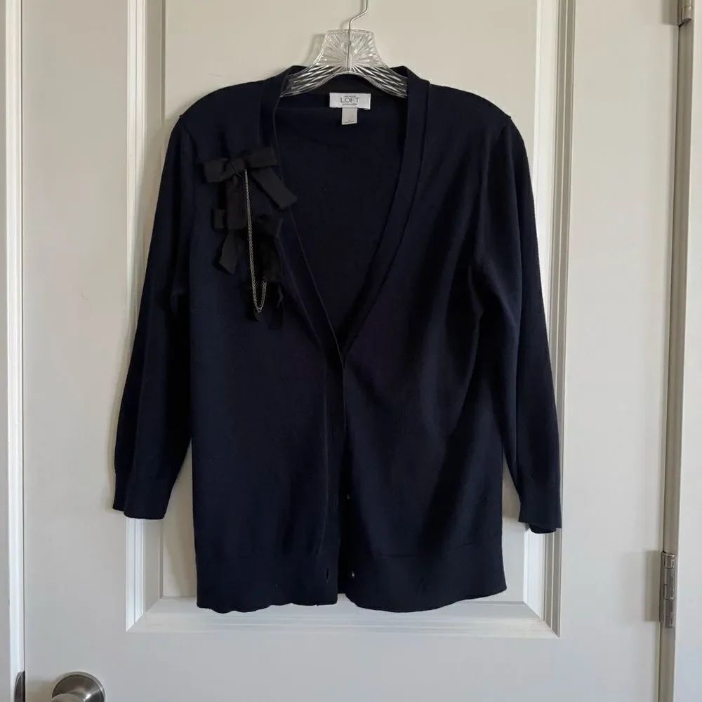 LOFT V-Neck Cardigan Sweater with bow detail